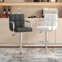 Tabouret de bar moderne en aluminium à hauteur réglable avec accoudoirs et dossier rotatif pour la maison, le bar, la réception ou le comptoir de caisse