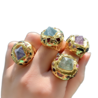 Bague Vintage en Cuivre avec Améthyste et Aigue-marine, Cristal de Guérison, Faite à la Main, Unisexe, Accessoire de Mode – Vente en Gros Direct Usine
