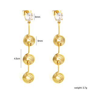 Pendientes Largos de Alambre en Espiral con Circonita Transparente, Acero Inoxidable 304, Resistentes al Deslustre, Suministro al por Mayor de Fábrica, Impermeables - Product Image 4