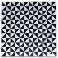 Mosaïque triangulaire en marbre blanc de Carrare et noir de Nero Marquina 3x3x4, polie