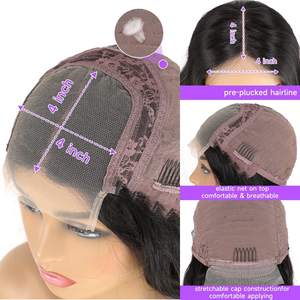 Parrucche di chiusura all'ingrosso stile onda profonda 4x4 colore nero naturale 180% parrucche di pizzo brasiliano capelli umani ad alta densità - Product Image 3