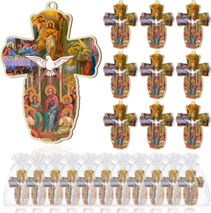Croix murale en bois Colombe spirituelle pour mur, cadeaux de <span class=keywords><strong>première</strong></span> <span class=keywords><strong>communion</strong></span> et de baptême avec sacs en organza pour invités, faveurs catholiques de Confirmation - Product Image 1