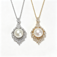 Pendentif classique en forme de goutte d'eau avec 10 perles d'eau douce rondes légèrement Edison de 11 mm, argent et or, deux tons, bijoux pour femmes