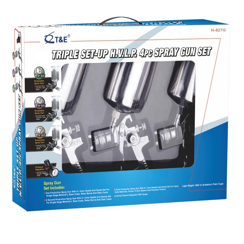 4 шт. HVLP авто краски Воздушный пистолет-распылитель комплект деталь Базовое покрытие автомобиля праймер бесцветный лак + коробка