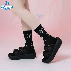 새로운 여름 얇은 면 메쉬 어린 소녀 튜브 양말 활 디자인 패션 십대 소녀 양말 달콤한 발레 스타일 사랑스러운 십대 소녀 양말 - Product Image 2