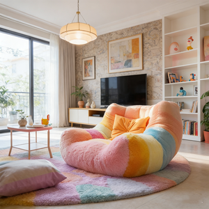 Fauteuil pouf en tissu Teddy arc-en-ciel moderne, fauteuil <span class=keywords><strong>de</strong></span> salon confortable et luxueux, coloré, pour <span class=keywords><strong>le</strong></span> salon - Product Image 6