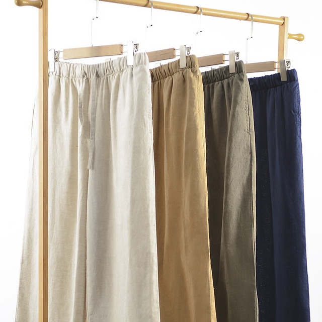 Autumn Solid Cotton Linen Harem Pants Women Drawstring Mid Waist Plus Size Casual Elastic Loose Fit Calf-Length Trousers
