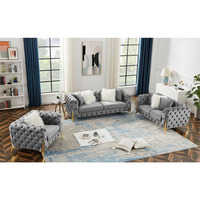 Fauteuil causeuse à trois places en tissu de Style européen, 3 + 2 + 1, inclinable, modulaire, boutons gris, tufté, ensemble de canapés chesterfield pour la vie