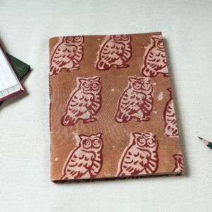 Brown Art Block Print Fabric Cover Handmade Paper Notebook (<b>9</b> x 7 Inch) – Artisan Handcrafted Journal - Product Image 1