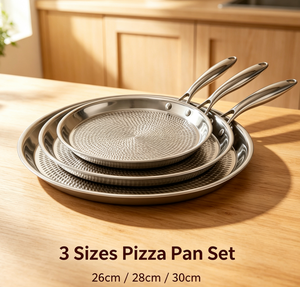 Set di Teglie per Pizza in Acciaio Inox Tri-Ply 26cm 28cm 30cm, Superficie Martellata a Nido d'Ape Antiaderente, Compatibile con Induzione, Padella Resistente - Product Image 4