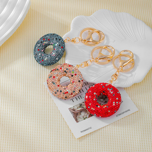 Cute Doughnut Donut Hanging Ornament Food Keychain Women Bling Shiny Polymer Clay Keyring Doughnut Key Chains Gift Jewelry Charm
