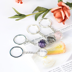 Wholesale Natural Healing Tumbled Stone Alloy Key Ring Wire-wrapped Crystal Keychain for Hanging Ornaments