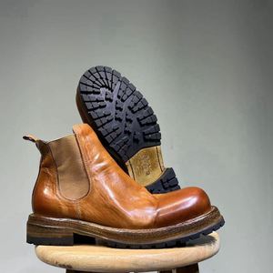 Bottes Chelsea mi-mollet pour homme en cuir lavé, style rétro, avec plateforme épaisse, élastiques, antidérapantes, pour l'automne et l'hiver - Product Image 5