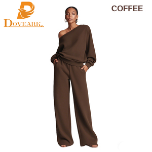 Drop Shoulder Formal Solid 2 Piece Outfits for Women Sexy Long Sleeve Sweatsuit Jogging <strong>Pants</strong> Sets Tracksuit Breathable Pockets - Product Image 3