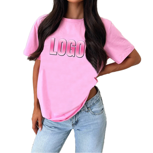 เสื้อยืดคอกลมโอเวอร์ไซส์ผ้าฝ้ายสำหรับผู้หญิง สกรีนโลโก้ได้ ทรงหลวม สไตล์สตรีทแวร์ ใส่สบาย ทนทาน ตะเข็บเย็บแน่น - Product Image 1