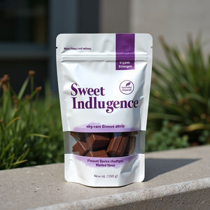 Sachet alimentaire en plastique coloré à fond plat pour thé, café en poudre, qualité alimentaire, avec fermeture éclair, pochette autoportante, emballage avec fenêtre - Product Image 1