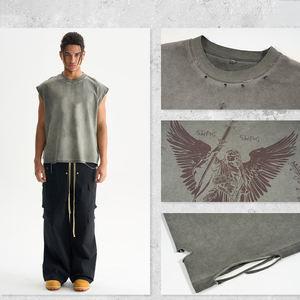 เสื้อยืดผู้ชายแขนกุดผ้าฝ้ายเข้ารูปเข้ารูปพอดีตัวมีลายที่ไม่ซ้ำใครขายดี100% - Product Image 2