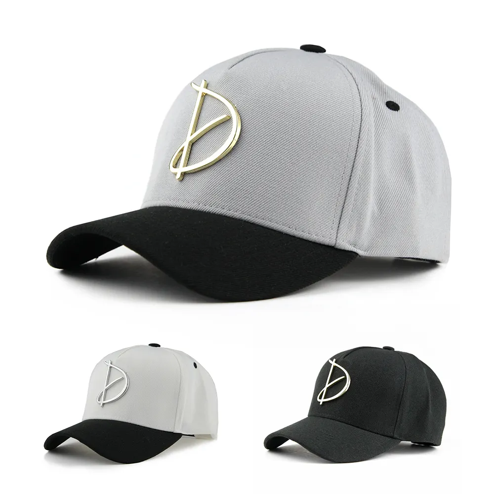 OEM kustom desain logam Logo topi Trucker topi pria untuk dijual topi olahraga bisbol 5 panel topi Trucker topi Logo logam untuk pria