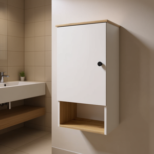 Gabinete de Baño Arya de Una Puerta, Blanco Roble Claro, Montado en la Pared, Diseño Minimalista con un Estante - Product Image 2