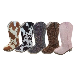 Mới Dễ Thương Leopard Bò In Kid Cô Gái Giày Gót Cao Bồi Phía Tây Dây Kéo Retro Long Lanh Cowgirl Khởi Động PVC Đế Cho Mùa Đông - Product Image 6