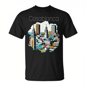 Camiseta de recuerdo del puerto marítimo marroquí de Casablanca con diseño de paisaje urbano de Marruecos - Product Image 2