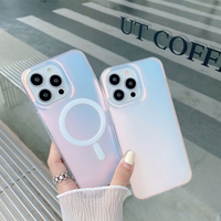 Coque de protection rigide en PC effet laser dégradé arc-en-ciel de luxe pour étui de téléphone magnétique style Ins pour 12 13 14 15 Pro