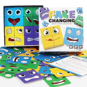 Juegos para la Noche en Familia, Bloques de Rompecabezas Mágicos con Expresiones Faciales, Cubo de Madera que Cambia de Cara con Tarjeta - Product Image 1