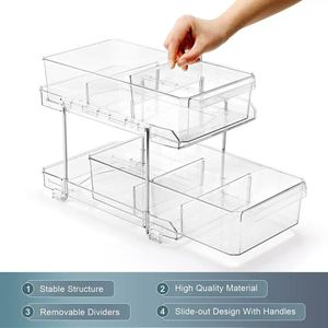 2 Tier Clear Acrylic Organizer With Dividers Slide-Out <b>Storage</b> Container <b>Kitchen</b> Pantry Medicine Cabinet <b>Storage</b> Bins - Product Image 3