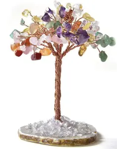Venda por atacado de pedra preciosa cristal natural árvore da sorte dinheiro feng shui para enfeite de casa