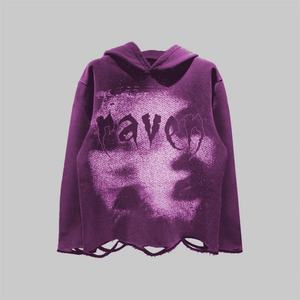 Sudadera con Capucha Personalizada al por Mayor, Estilo Lavado Ácido, con Dobladillo Deshilachado, Estilo Vintage, Holgada y Corta para Hombre - Product Image 4