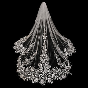 Velo da sposa con bordo in pizzo, lungo strascico a cattedrale, nuovo stile, accessorio per capelli per matrimoni in stile boho, foresta e cerimonie in chiesa - Product Image 1
