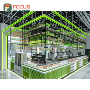 Vitrine professionnelle pour café avec porte en verre d'angle, base en noyer, meuble de présentation pour café - Product Image 3