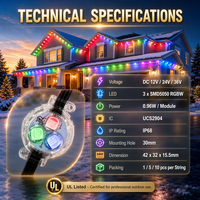 Éclairage de Noël extérieur permanent pour avant-toit résidentiel, à points lumineux RVBW adressables 12V 24V 36V, 200ft 300ft, IP68