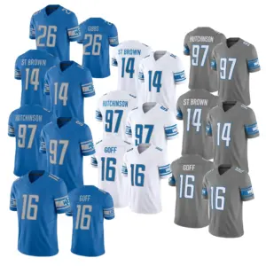 2024 Camisetas de fútbol 97 Aidan Hutchinson 14 St.Brown 16 Jared Goff 26 Gibbs 87 Sam LaPorta Stitched FUSE Limited Jersey