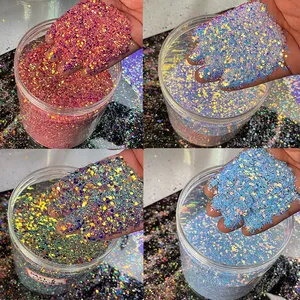 50g/bolsa Purpurina hexagonal holográfica gruesa para uñas, polvo de purpurina para puntas de uñas, escamas de sirena, purpurina brillante, cristal de resina para maquillaje - Product Image 4