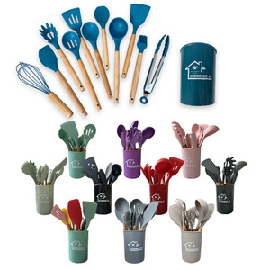 Ensemble d'ustensiles de cuisine en silicone antiadhésif Havkup GC02 avec manche en bois coloré pour enfants, 12 pièces, pour <span class=keywords><strong>la</strong></span> cuisson et le <span class=keywords><strong>fromage</strong></span> - Product Image 1