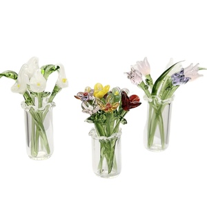 Florero Pequeño de Cristal Artificial con Cinco Pétalos, Ramo de Flores de <span class=keywords><strong>Lirio</strong></span> de Agua y Tulipán, Adorno Decorativo para Mesa, Regalo Esmaltado - Product Image 5