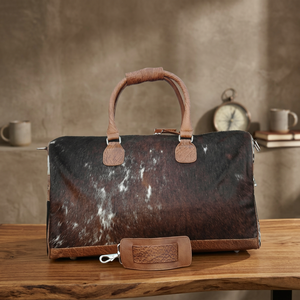 Custom Brown and White Leather <b>Duffel</b> <b>Bag</b> Large Cowhide Travel <b>Bag</b> Cow Hide Weekend <b>Bag</b> - Product Image 3