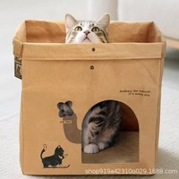 Maison pour chat en papier kraft lavable et écologique, villa pliable pour animaux de compagnie, grand lit-griffoir pour chat, meuble pour animaux de compagnie durable de style appartement