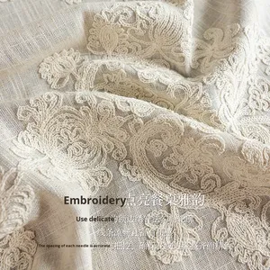 Leinen-Baumwoll-Tischdecke für Hochzeiten, Umweltfreundlich, Staubdicht, Individuelle Stickerei-Designs, Europäischer Stil, Bankettbereit, 8 Fuß 120 Zoll - Product Image 4