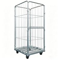 Cage à roulettes à 4 côtés, montée sur roulettes, démontable, en treillis métallique galvanisé à chaud, robuste, 500 kg, pour le stockage en entrepôt