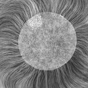 PU 기본 원형 모양 스트레이트 남성 가발 0.06mm 얇은 피부 정점 헤어 라인 교체 시스템 1B60 회색 컬러 패치 남성 가발