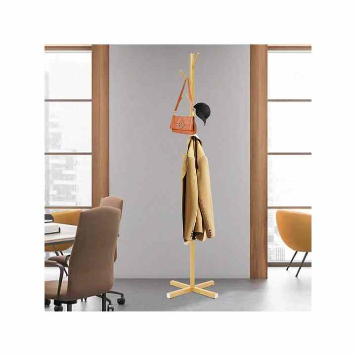 Simple Gold Metal 7-Hook Tree-Shaped Coat Rack Stand Free-Standing Corner Clothes Organizer for Home Commercial Use Elegant Rack