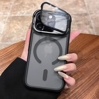    Casing Ponsel Magnetik Full Lens Flip Stand Armor untuk iPhone 17 16 15 14 13 12 Pro Max, Mendukung Pengisian Daya Nirkabel, Lapisan Matte