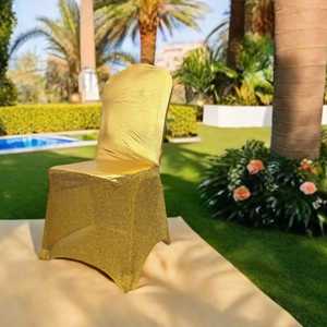 Nouvelles housses de chaise extensibles de luxe d'inspiration américaine avec des accents dorés scintillants pour les occasions spéciales - Product Image 3