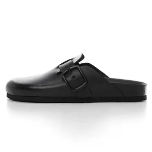 2023 New trend casual style custom wholesale close toe black leather adjustable buckle clogs thick sold women shoes