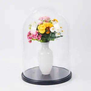 Wholesale Customized Decorative Oval Mini Clear Led Light Cloche Borosilicate Glass Display Dome Craft with Wood Base Christmas