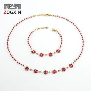 Zogxin Flower Bead Necklace And <b>Bracelet</b> <b>Set</b> Women Stainless Steel 18K Gold Plated Bohemian Party Jewelry - Product Image 1