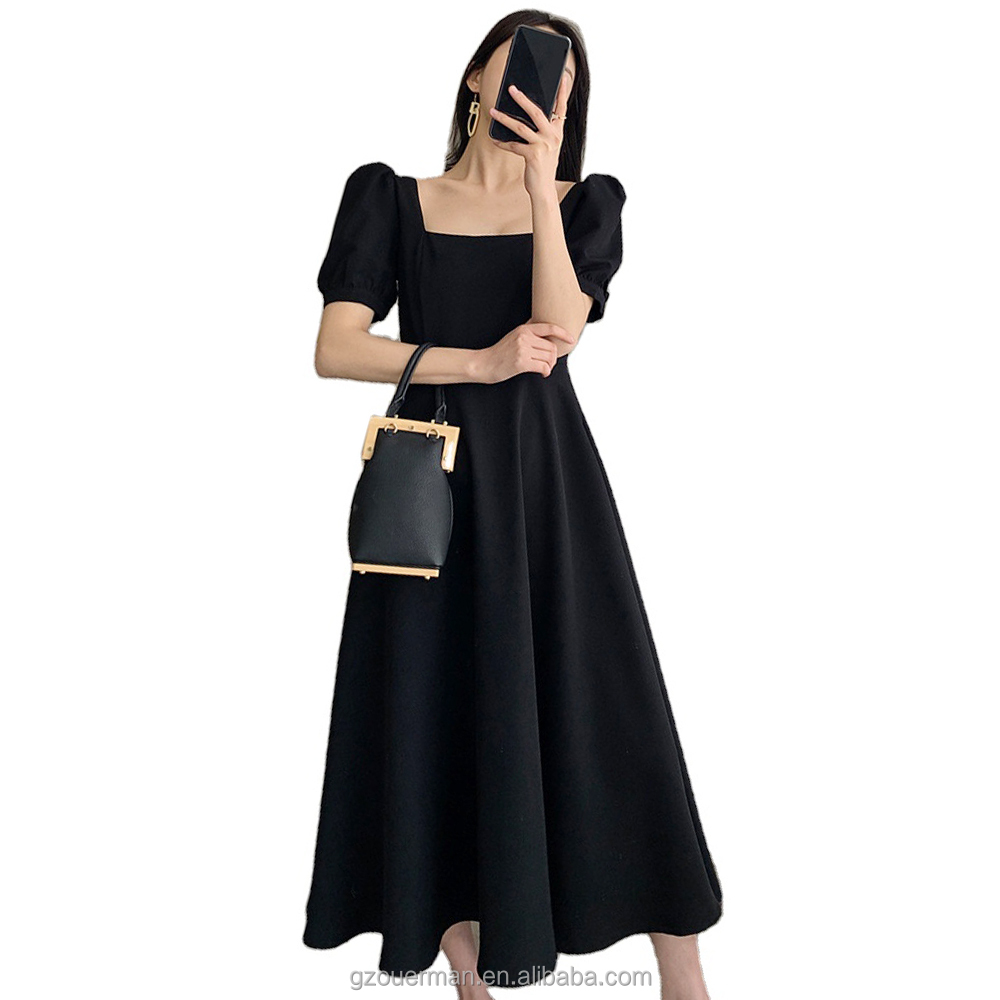 Shop Our French Style Retro Dress - Solid Color & Square Collar