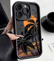 Coque de Téléphone Souple en TPU Motif Coucher de Soleil Cocotiers pour iPhone 17 16 15 14 11 Pro Max XS XR 7 8 Plus SE 2020 Anti-Choc Couleur Bonbon